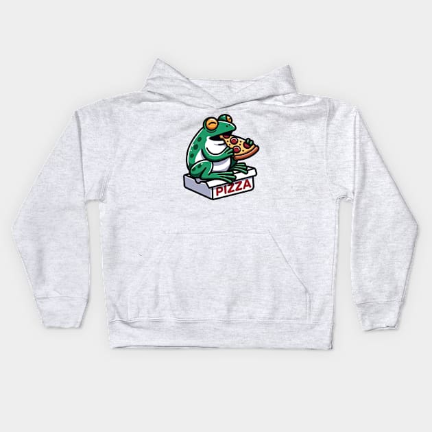 little frog enjoying eating pizza Kids Hoodie by Dracoola